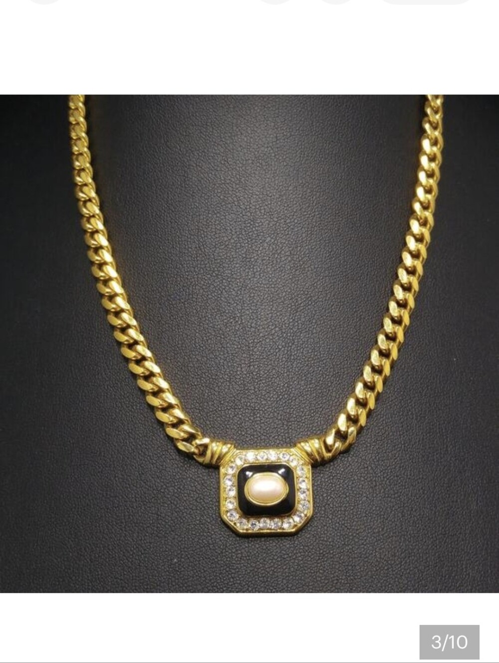 Monet Necklace 14k Gold Plated and Earrings with Black Enamel And Clear Stone